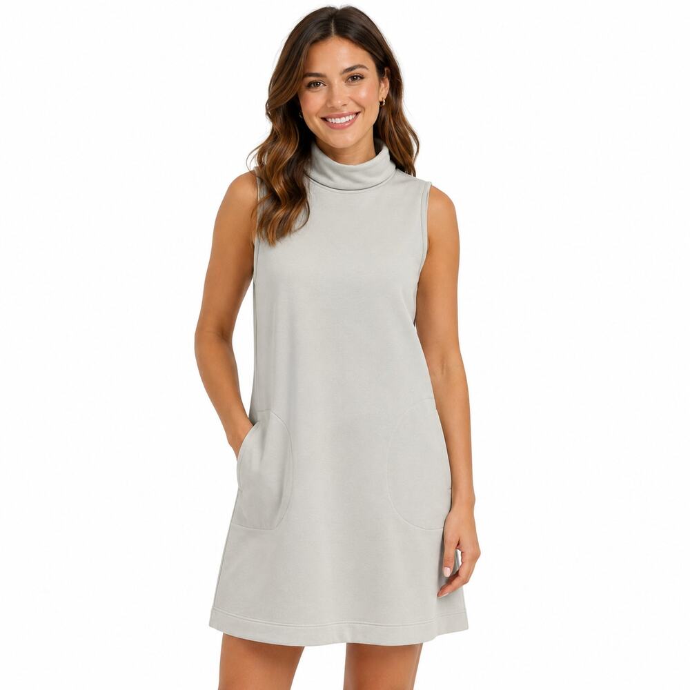 Spanx Air Essentials Mockneck Dress Size XL Winter/Off Gray White Knee Sheath